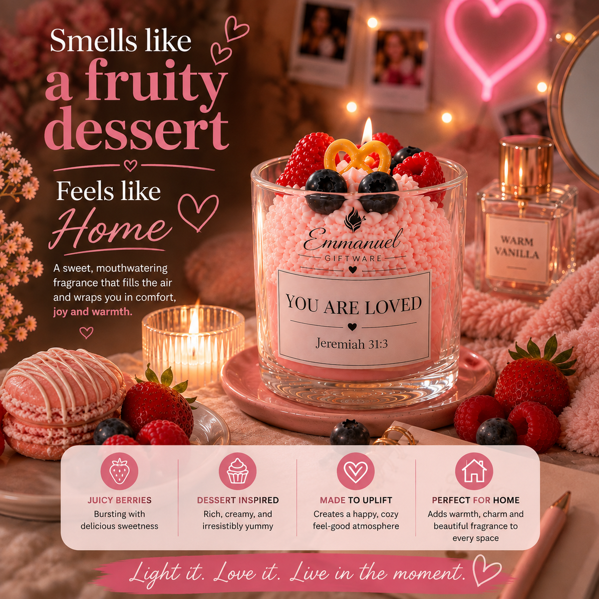 Dessert-Inspired, Berries in Strawberry Mousse, Scented Candle