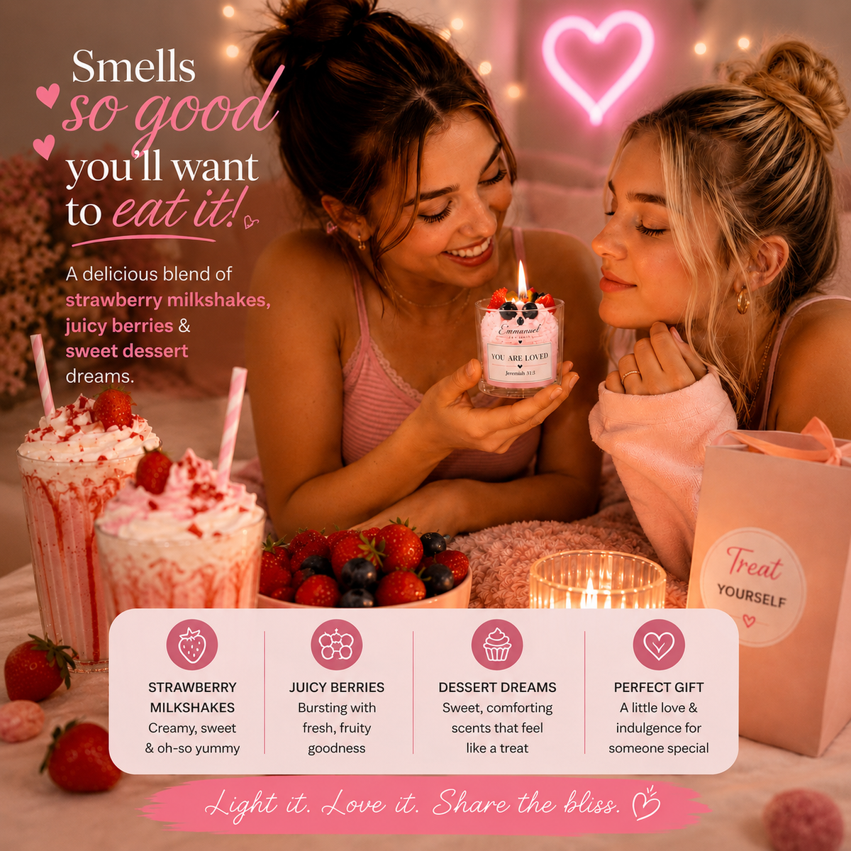 Dessert-Inspired, Berries in Strawberry Mousse, Scented Candle