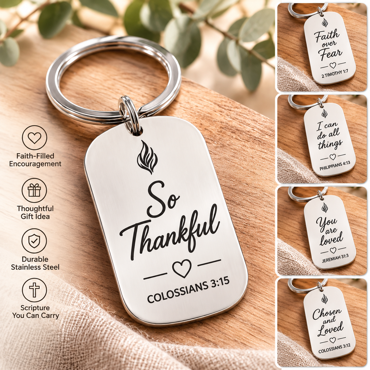 Words of Encouragement Keyring | Stainless Steel | Various Design Choices