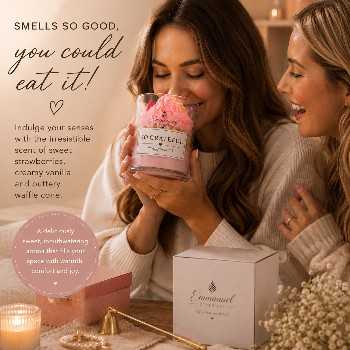 Dessert-Inspired, Strawberry Cream Waffle, Scented Candle